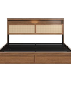 King Size Bed Frame with Rattan Headboard