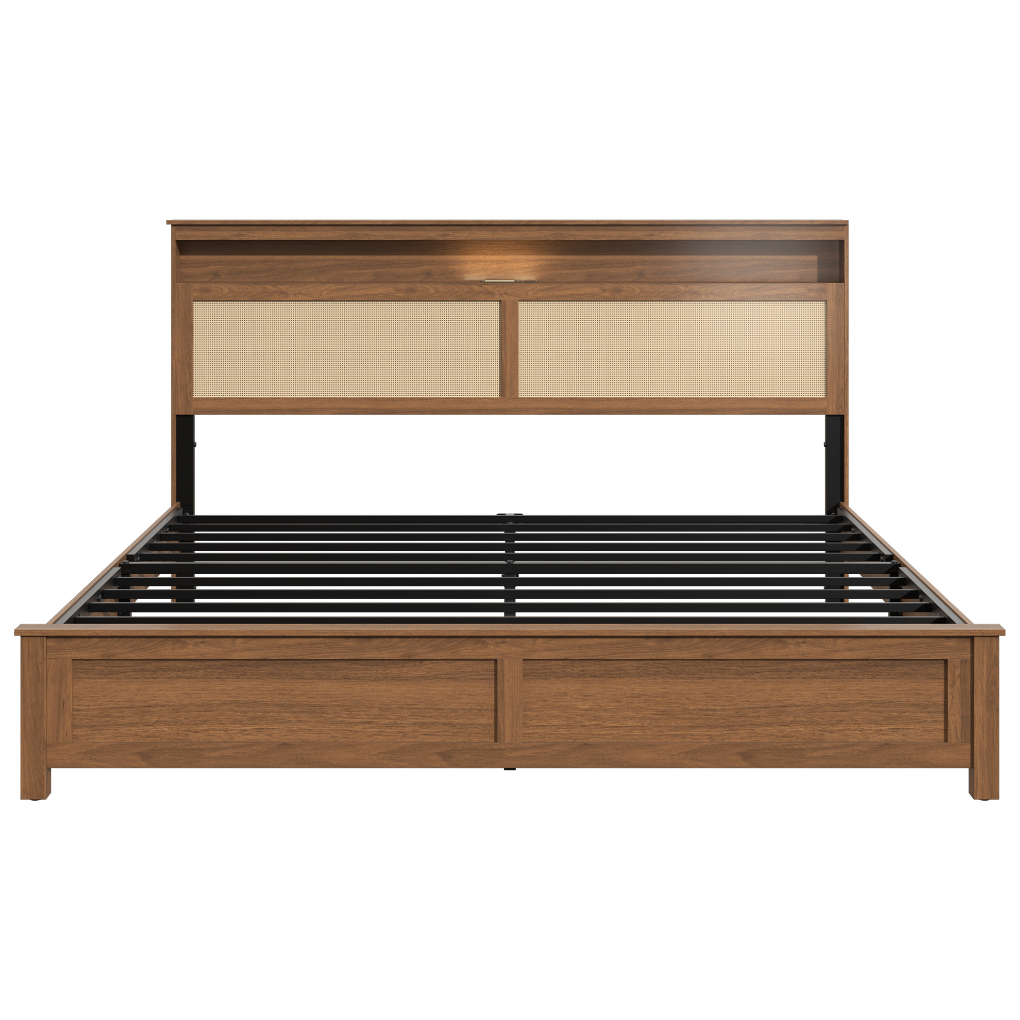 King Size Bed Frame with Rattan Headboard