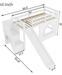 Solid Pine Wood Low Loft Bed Frame