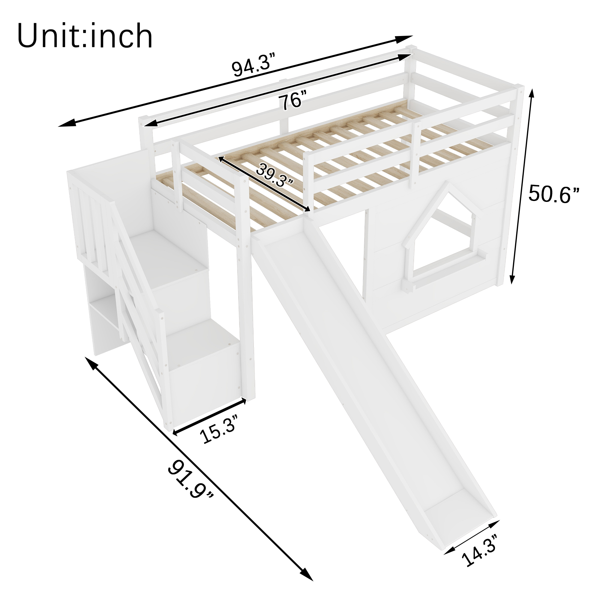 Solid Pine Wood Low Loft Bed Frame
