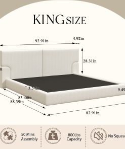 King Platform Bed Frame with Padded Polyester Headboard
