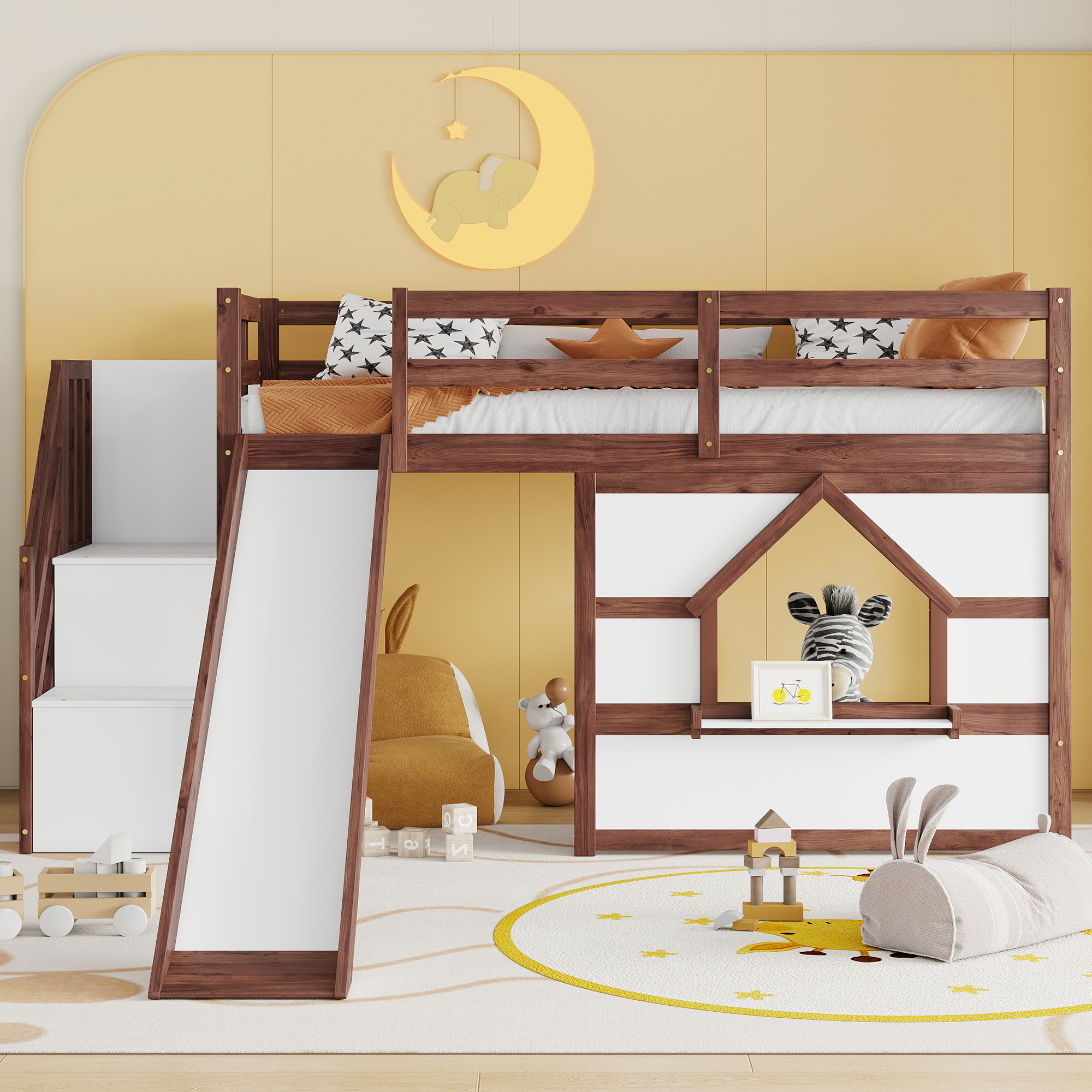 Solid Pine Wood Low Loft Bed Frame