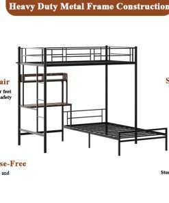 Twin Over Twin Size Bunk Bed With Desk and Charging Station