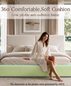 King Platform Bed Frame with Padded Polyester Headboard