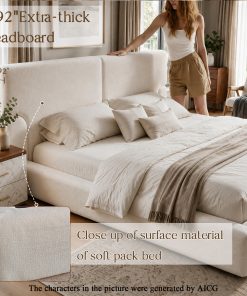 King Platform Bed Frame with Padded Polyester Headboard