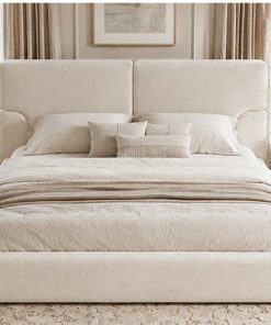 King Platform Bed Frame with Padded Polyester Headboard