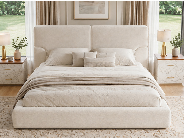 King Platform Bed Frame with Padded Polyester Headboard