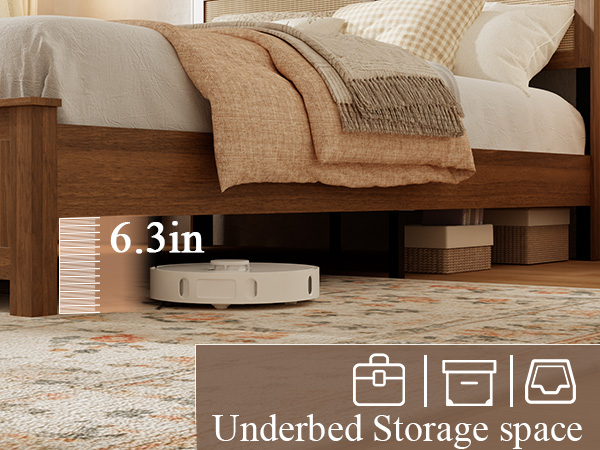 Queen Size Bed Frame with Rattan Headboard