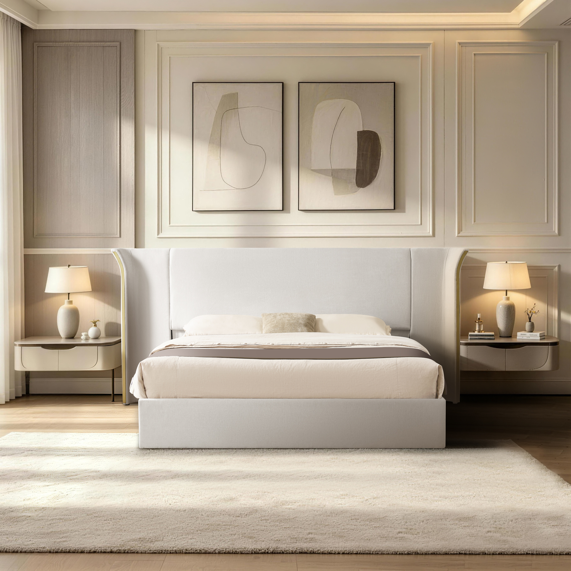 Queen Size Luxury Wingback Upholstered Bed Frame