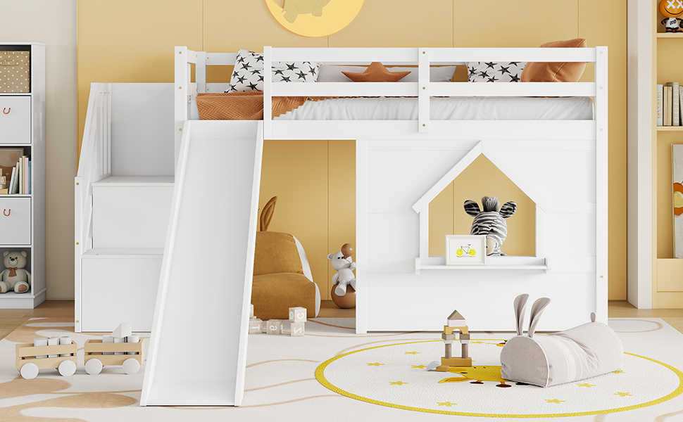 Solid Pine Wood Low Loft Bed Frame