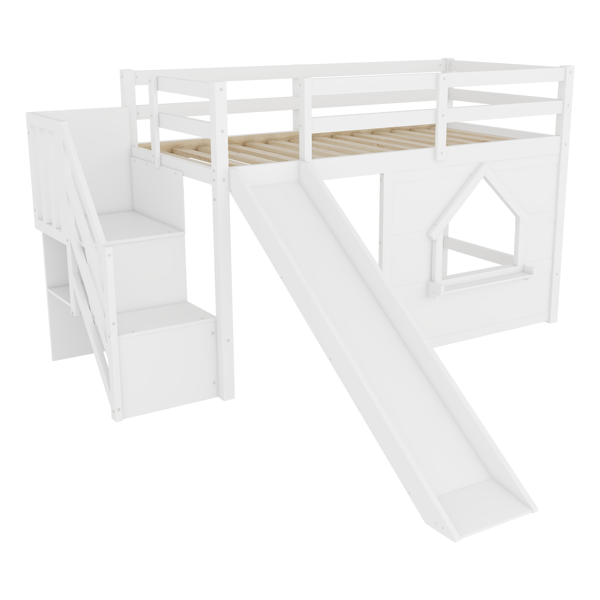 Solid Pine Wood Low Loft Bed Frame