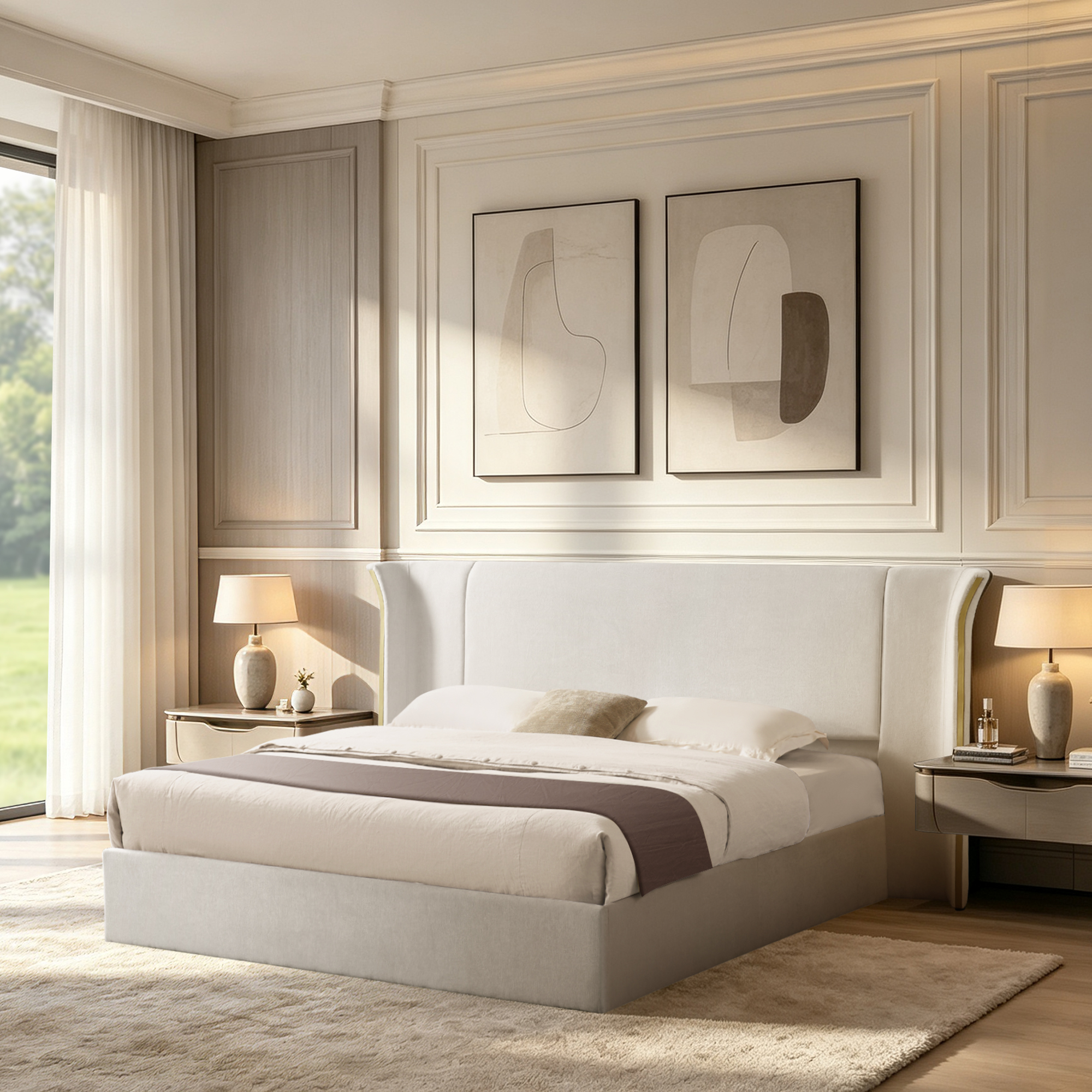 Queen Size Luxury Wingback Upholstered Bed Frame