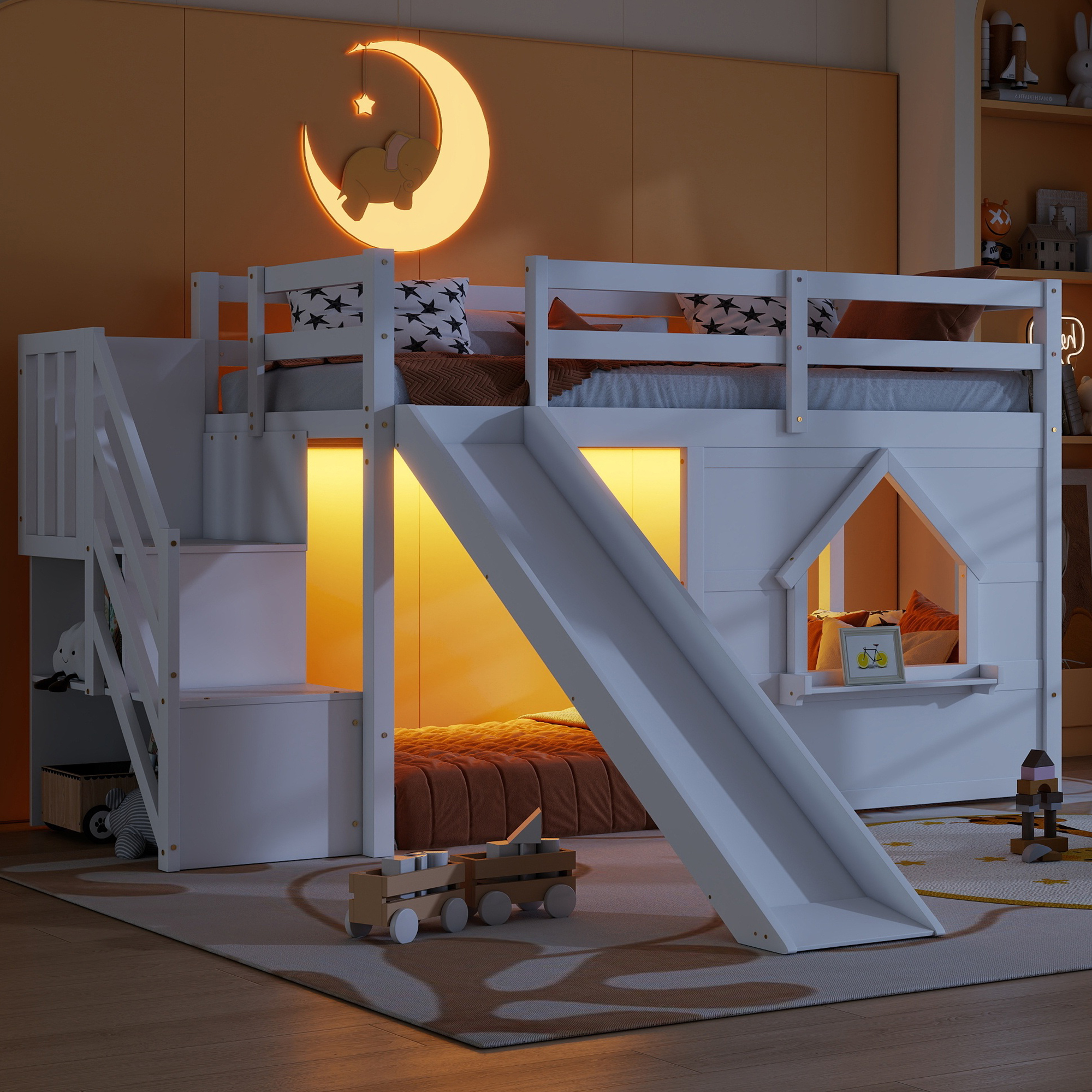 Solid Pine Wood Low Loft Bed Frame