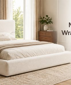 King Platform Bed Frame with Padded Polyester Headboard