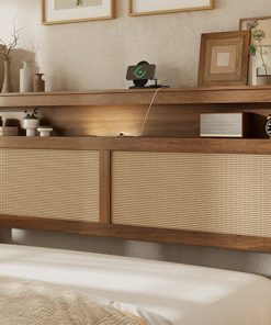 Queen Size Bed Frame with Rattan Headboard