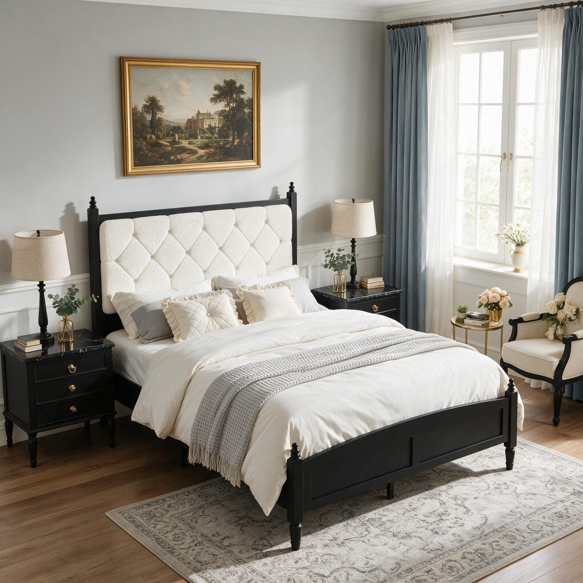Queen Size Upholstered Platform Bed Frame