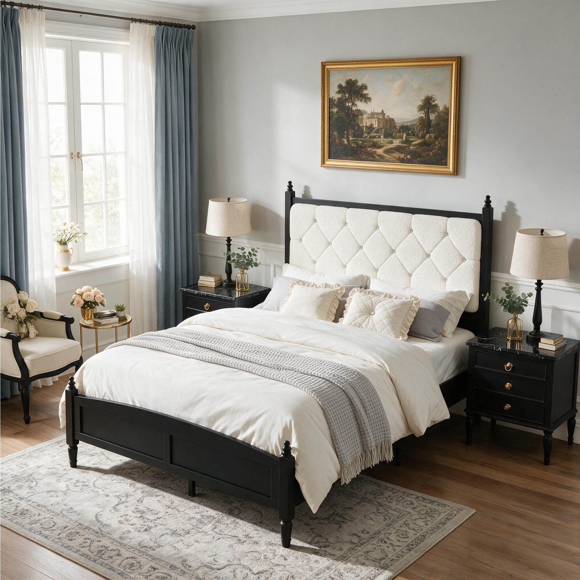 Queen Size Upholstered Platform Bed Frame