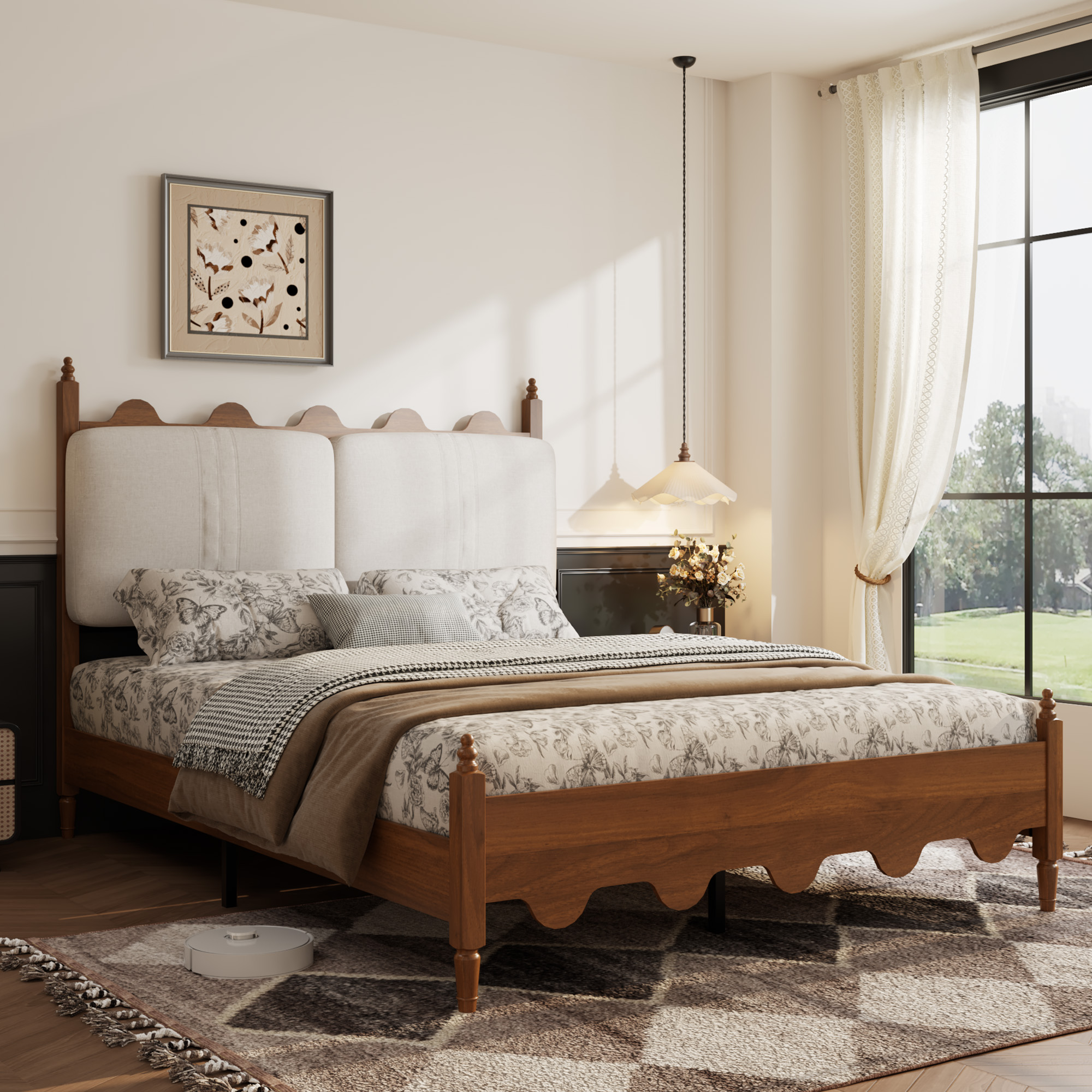 Queen Size Bed Frame with Upholstered Headboard - Image 3