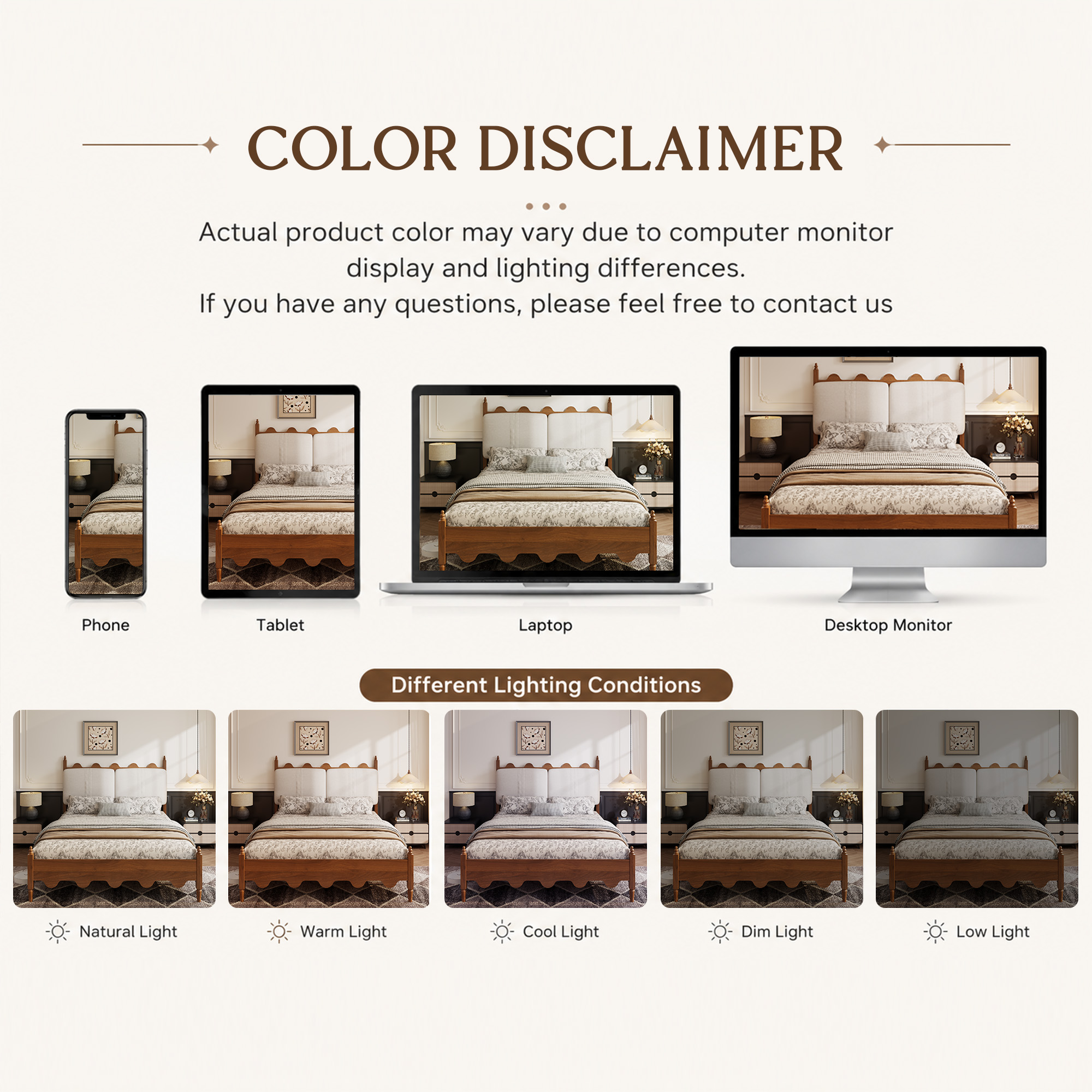 Queen Size Bed Frame with Upholstered Headboard - Image 2