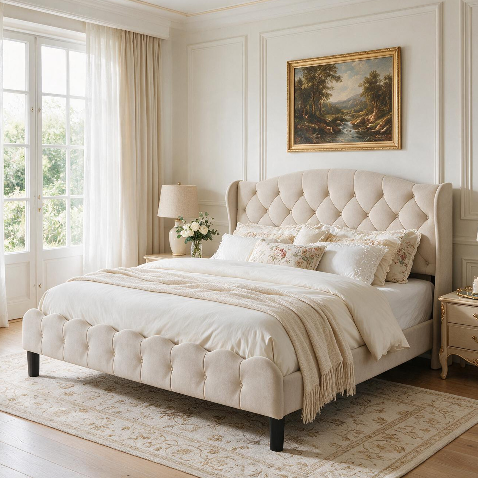 King Upholstered Platform Bed Frame