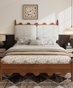 Queen Size Bed Frame with Upholstered Headboard - Image 4