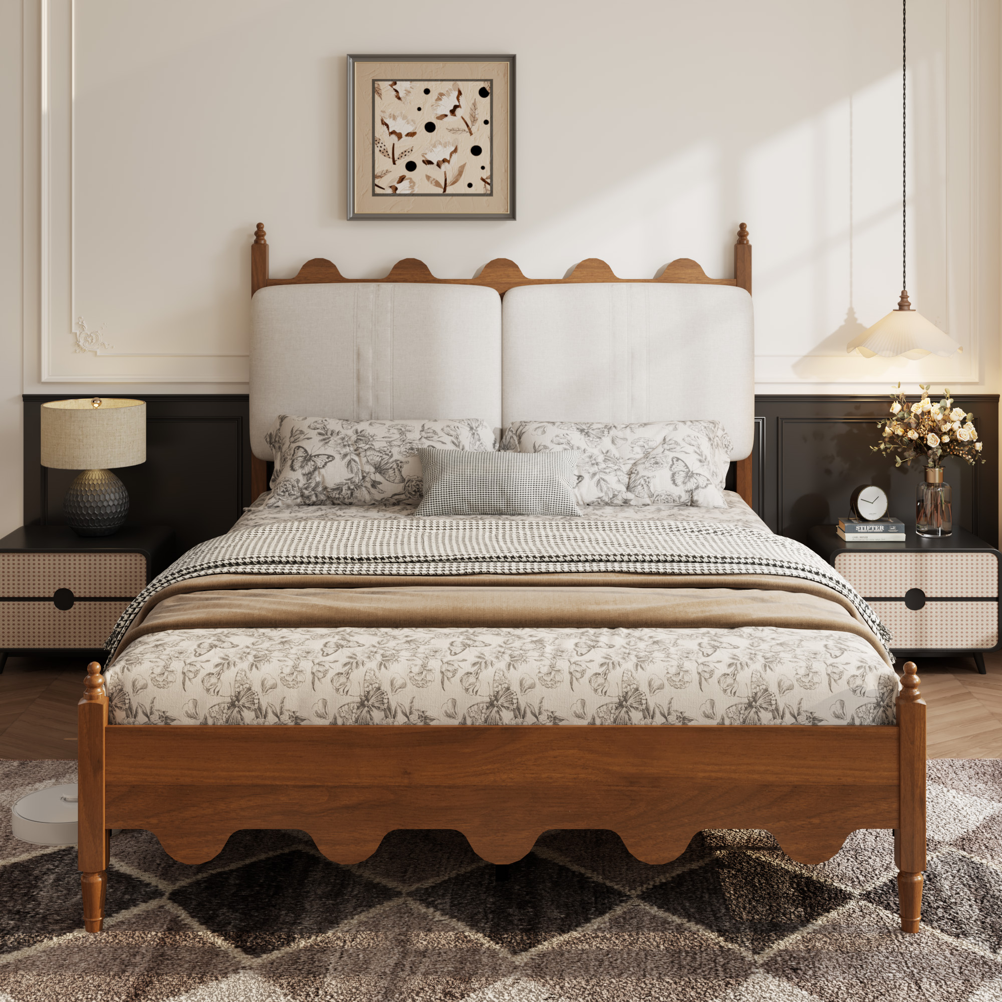 Queen Size Bed Frame with Upholstered Headboard - Image 4