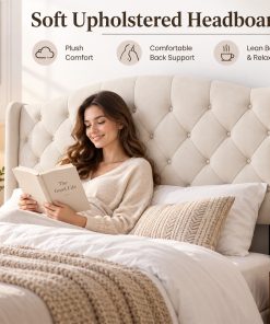 King Upholstered Platform Bed Frame