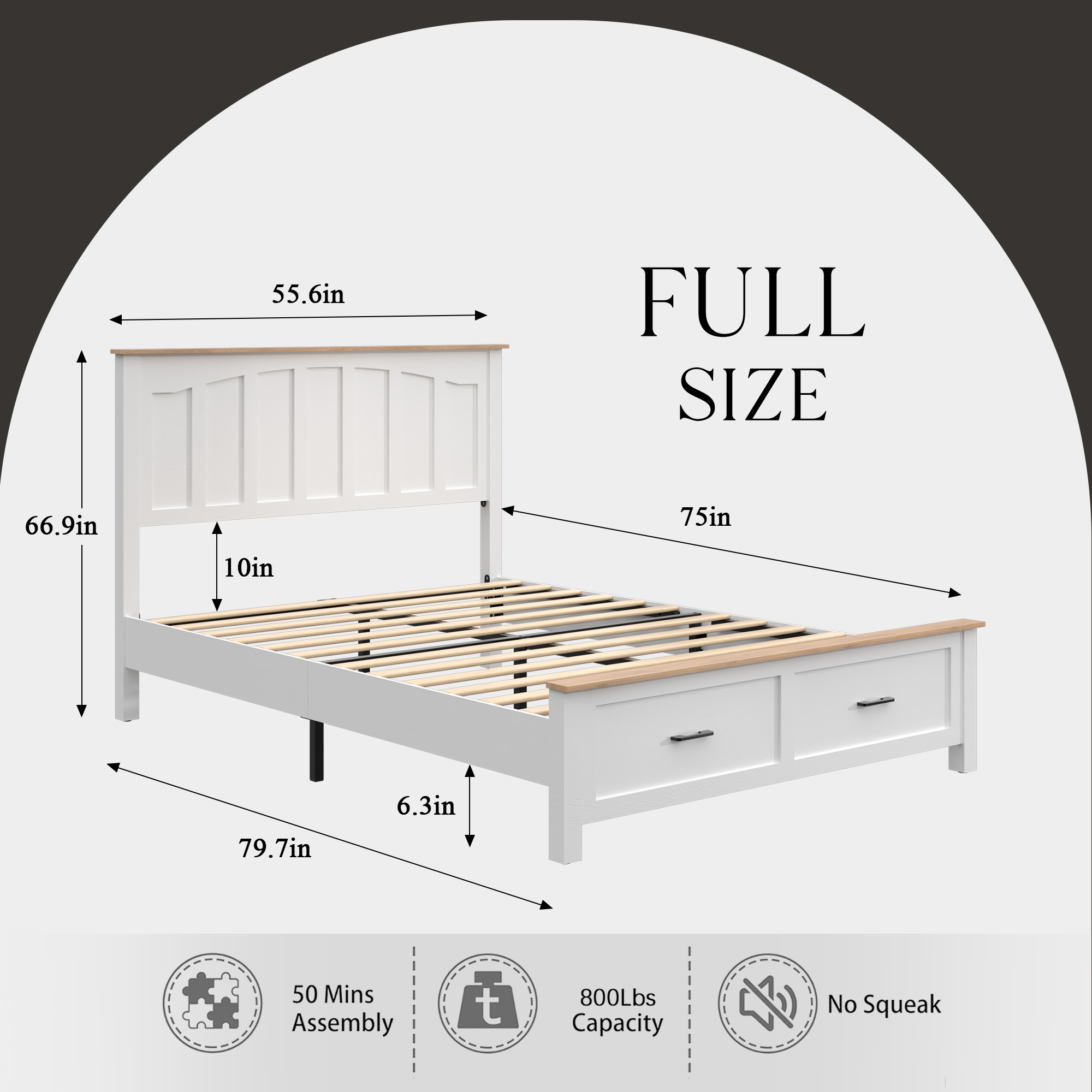 Full Size Farmhouse Metal Bed Frame
