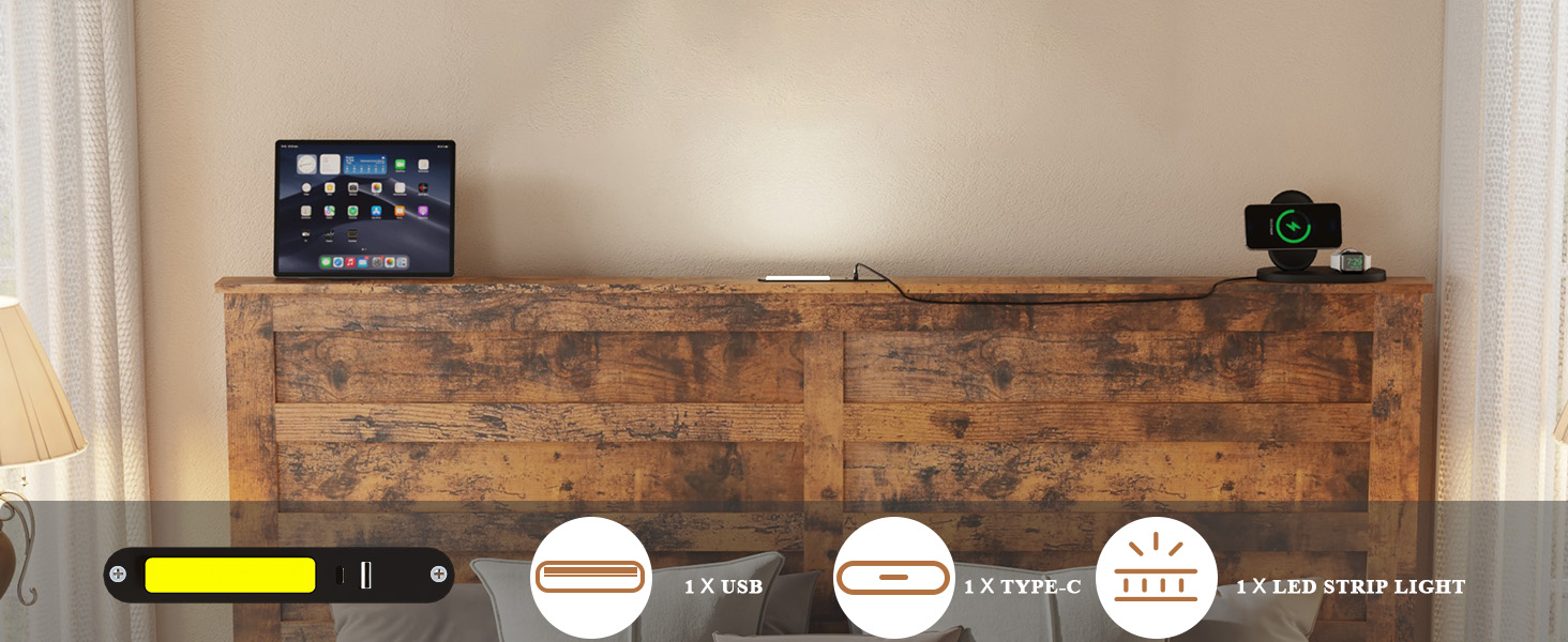 Queen Bed Frame with Upholstered Headboard