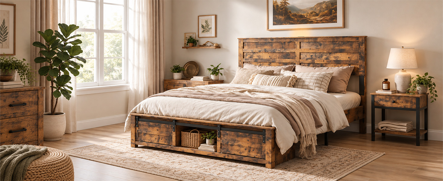 Queen Bed Frame with Upholstered Headboard