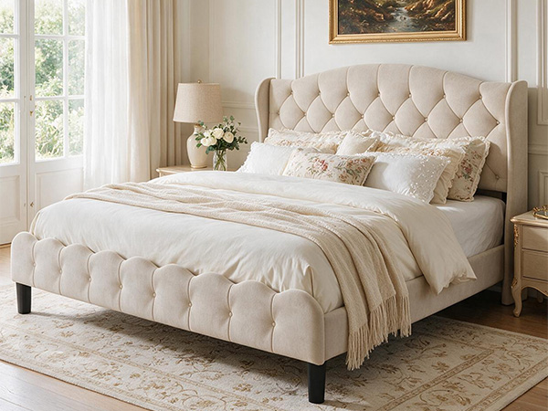 King Upholstered Platform Bed Frame