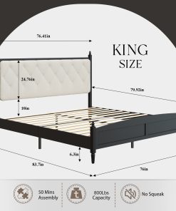 King Size Upholstered Platform Bed Frame
