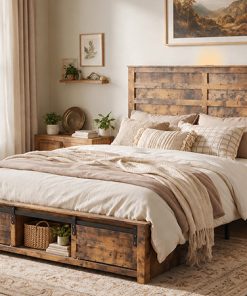 Queen Bed Frame with Upholstered Headboard