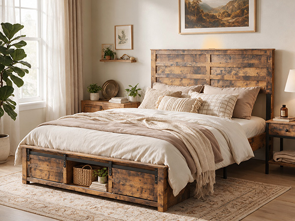 Queen Bed Frame with Upholstered Headboard