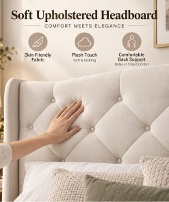 King Upholstered Platform Bed Frame