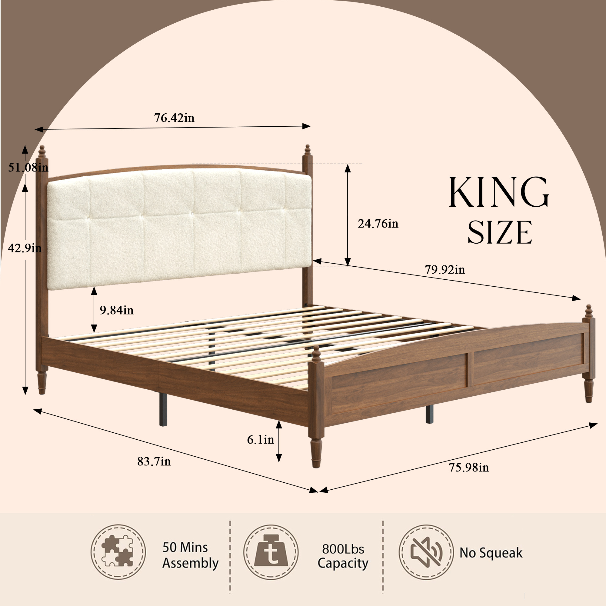 Vintage Spindle-Style King Size Bed Frame