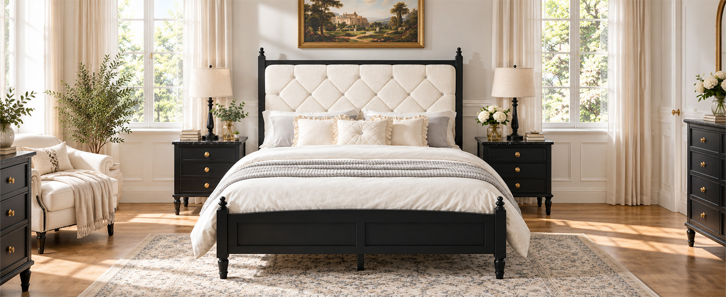 Queen Size Upholstered Platform Bed Frame