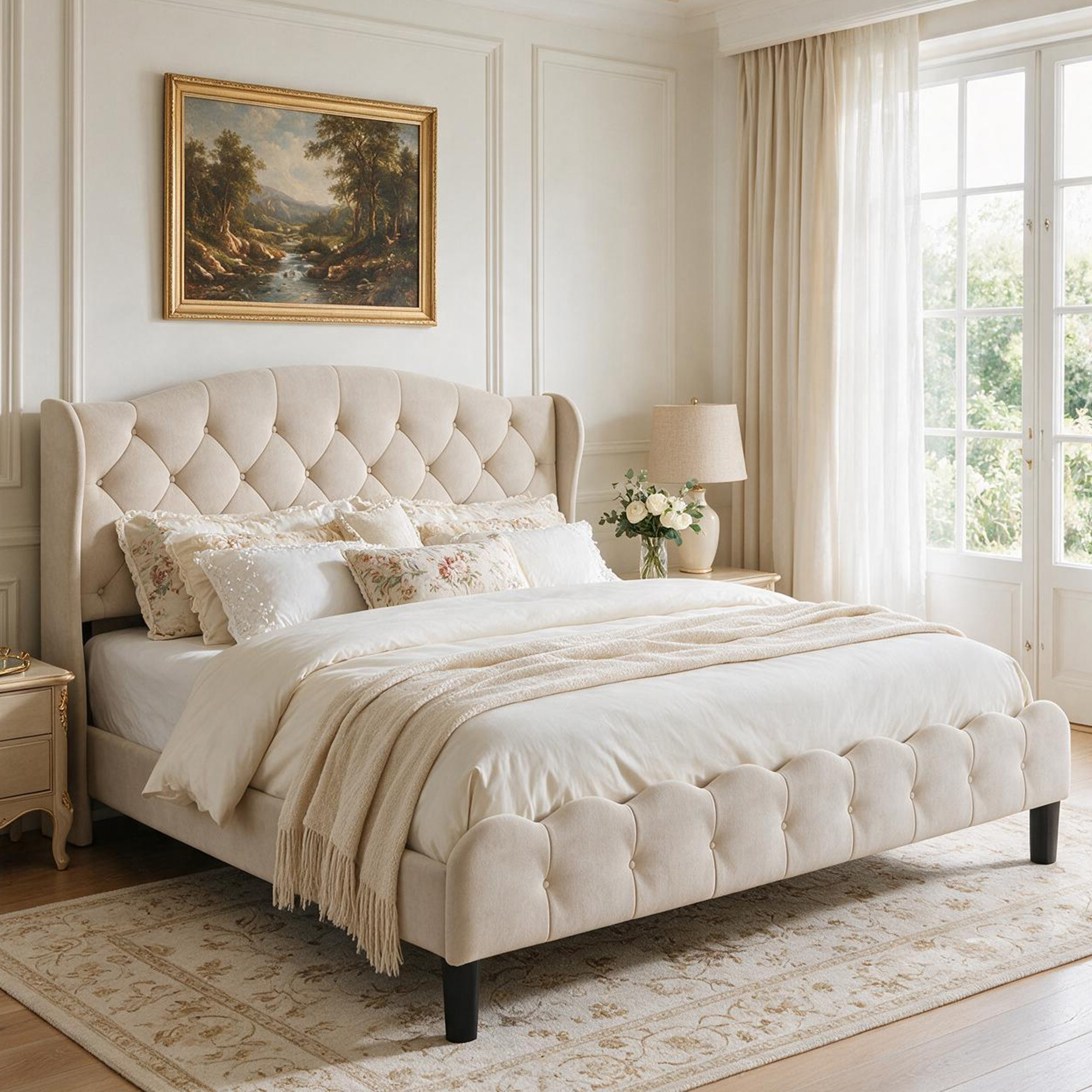 King Upholstered Platform Bed Frame