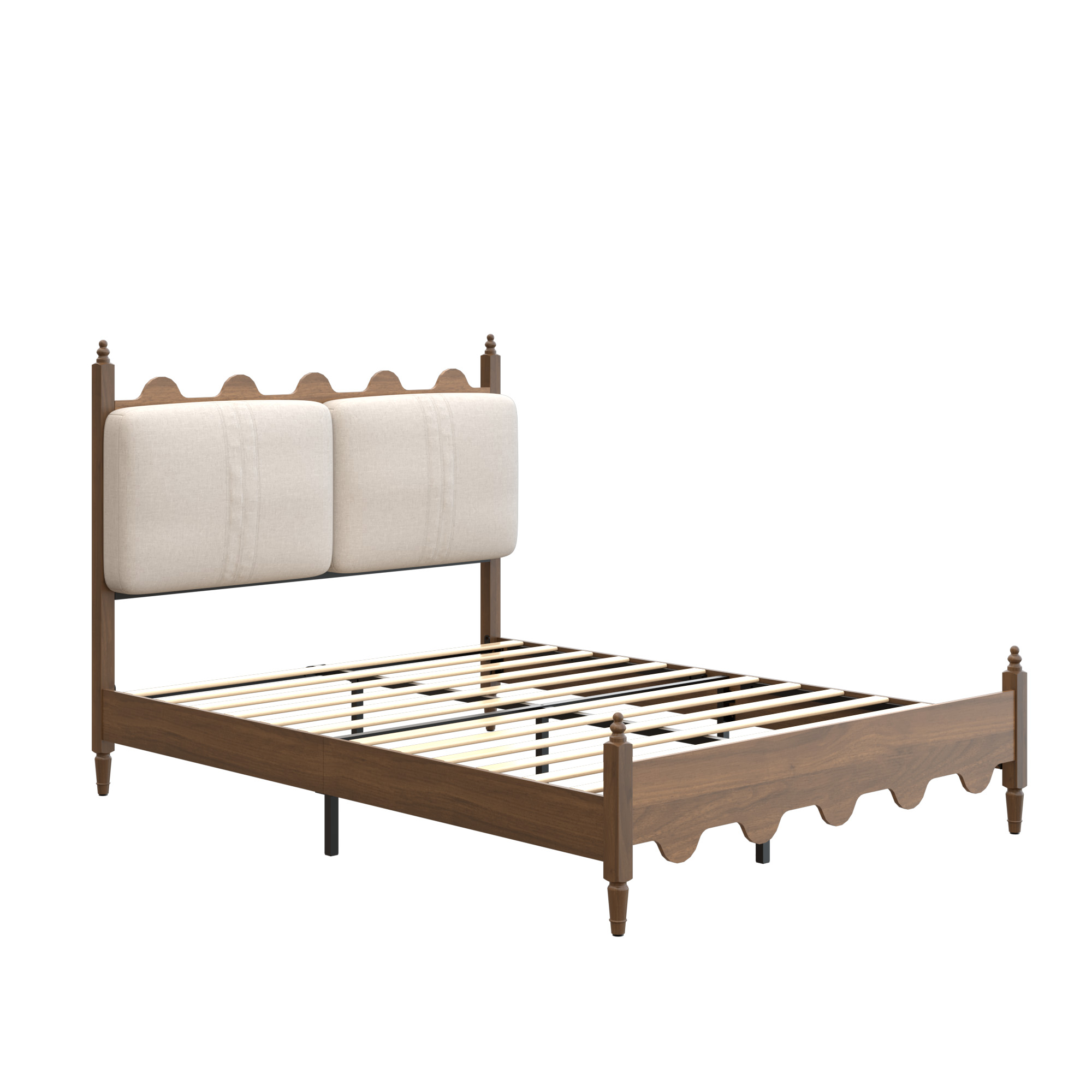 Queen Size Bed Frame with Upholstered Headboard - Image 7