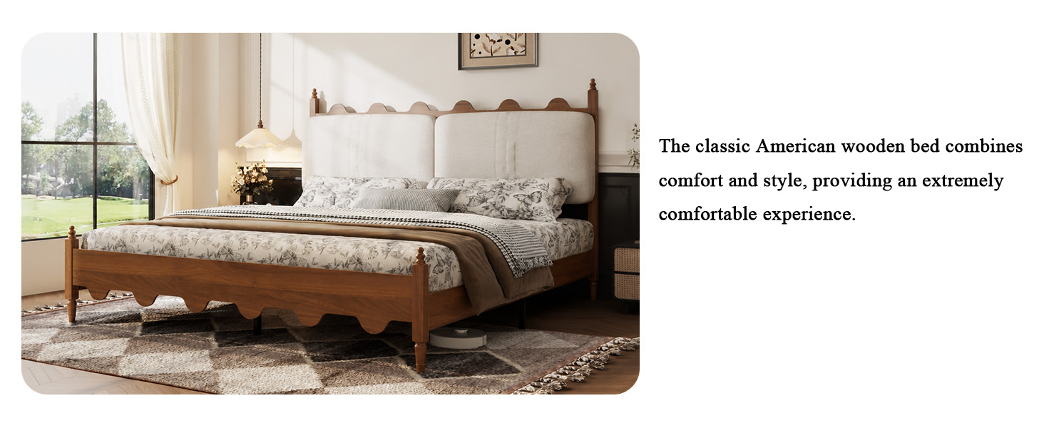 King Size Bed Frame with Upholstered Headboard