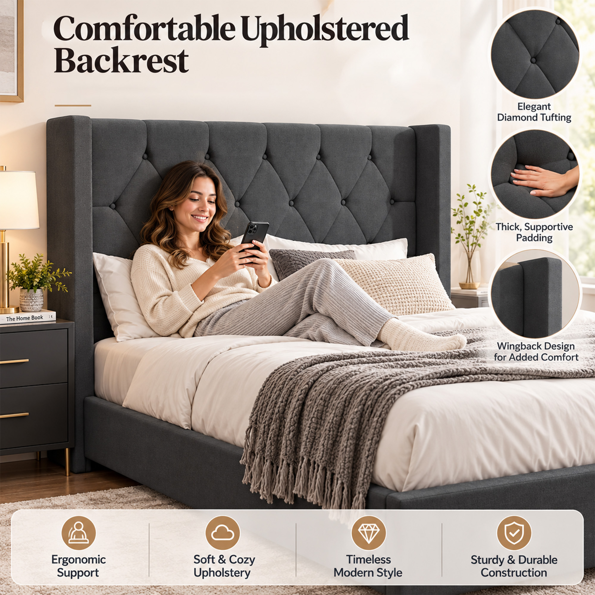 Modern Queen Size Platform Bed Frame