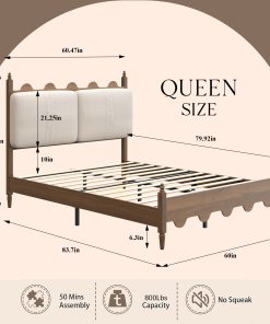 Queen Size Bed Frame with Upholstered Headboard - Image 8