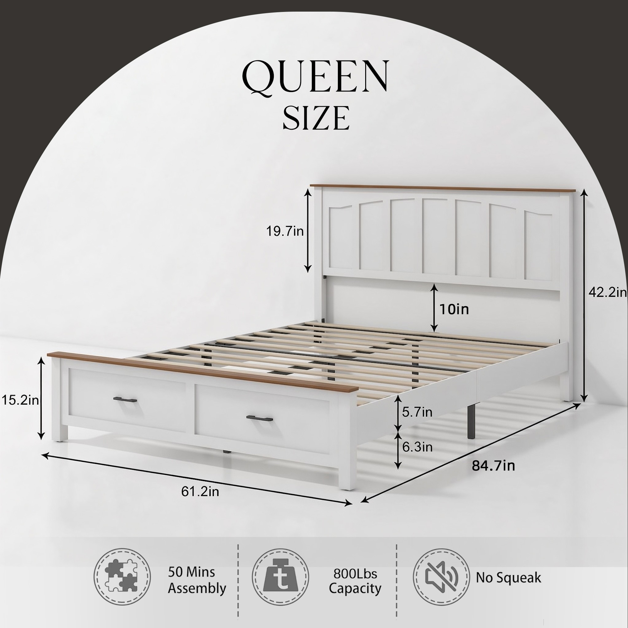Queen Size Farmhouse Metal Bed Frame