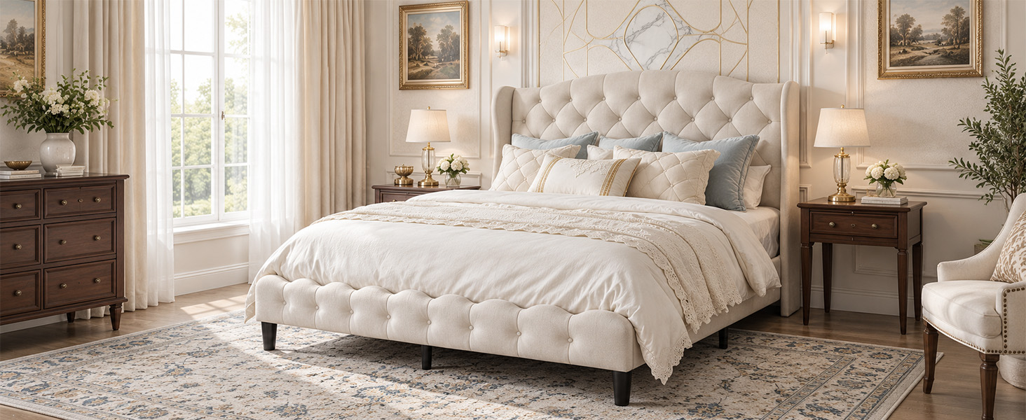 King Upholstered Platform Bed Frame