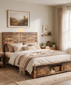 Queen Bed Frame with Upholstered Headboard