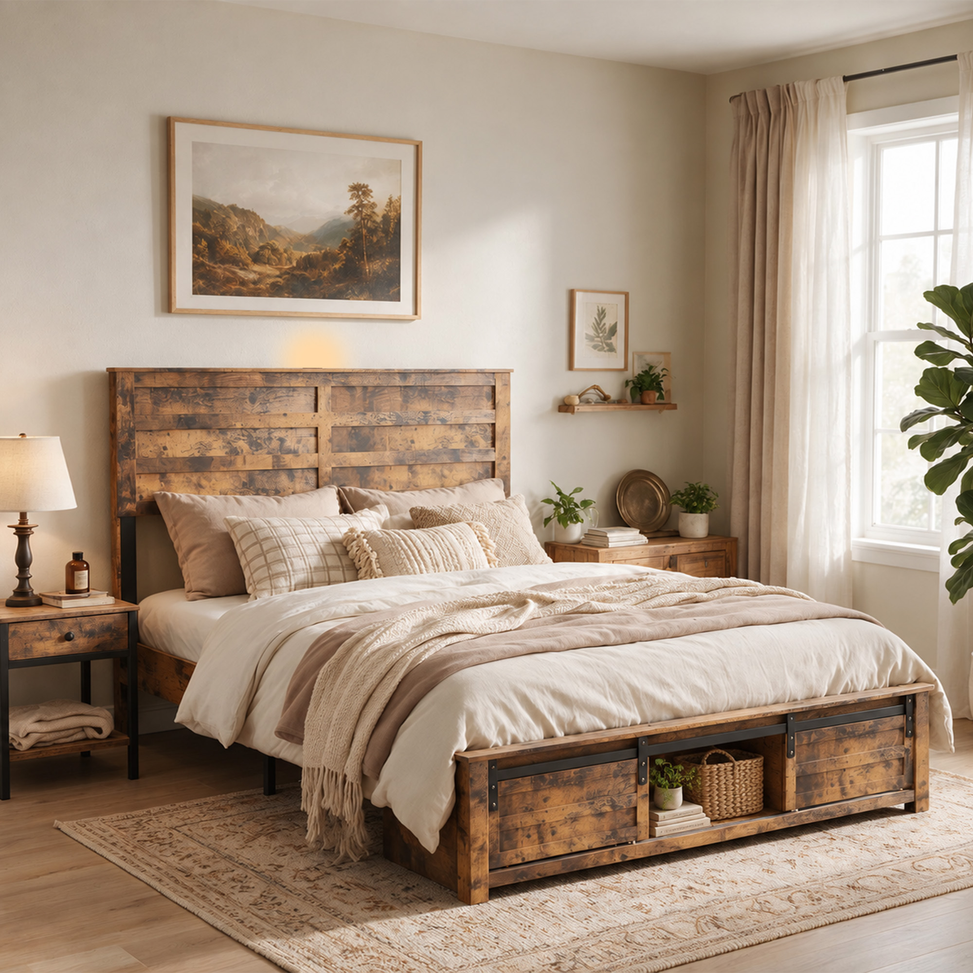 Queen Bed Frame with Upholstered Headboard
