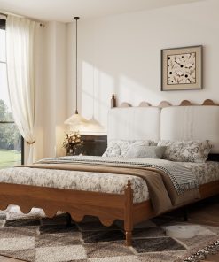 Queen Size Bed Frame with Upholstered Headboard - Image 10