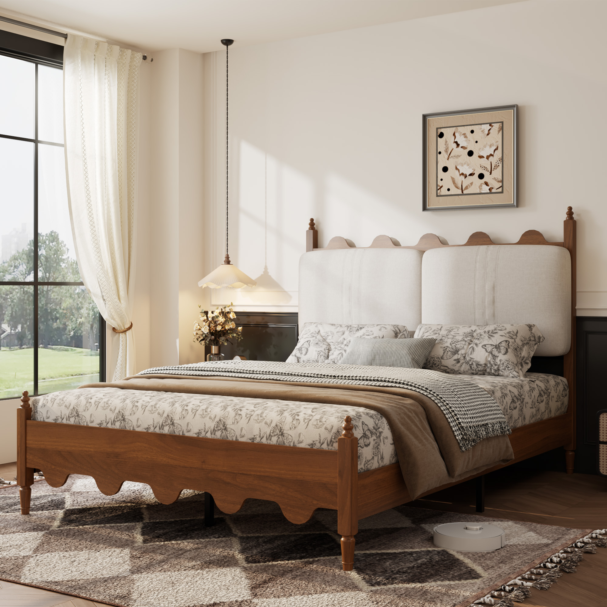 Queen Size Bed Frame with Upholstered Headboard - Image 10
