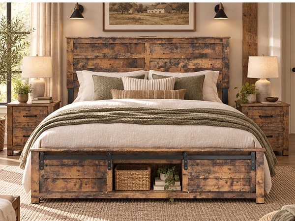 Queen Bed Frame with Upholstered Headboard