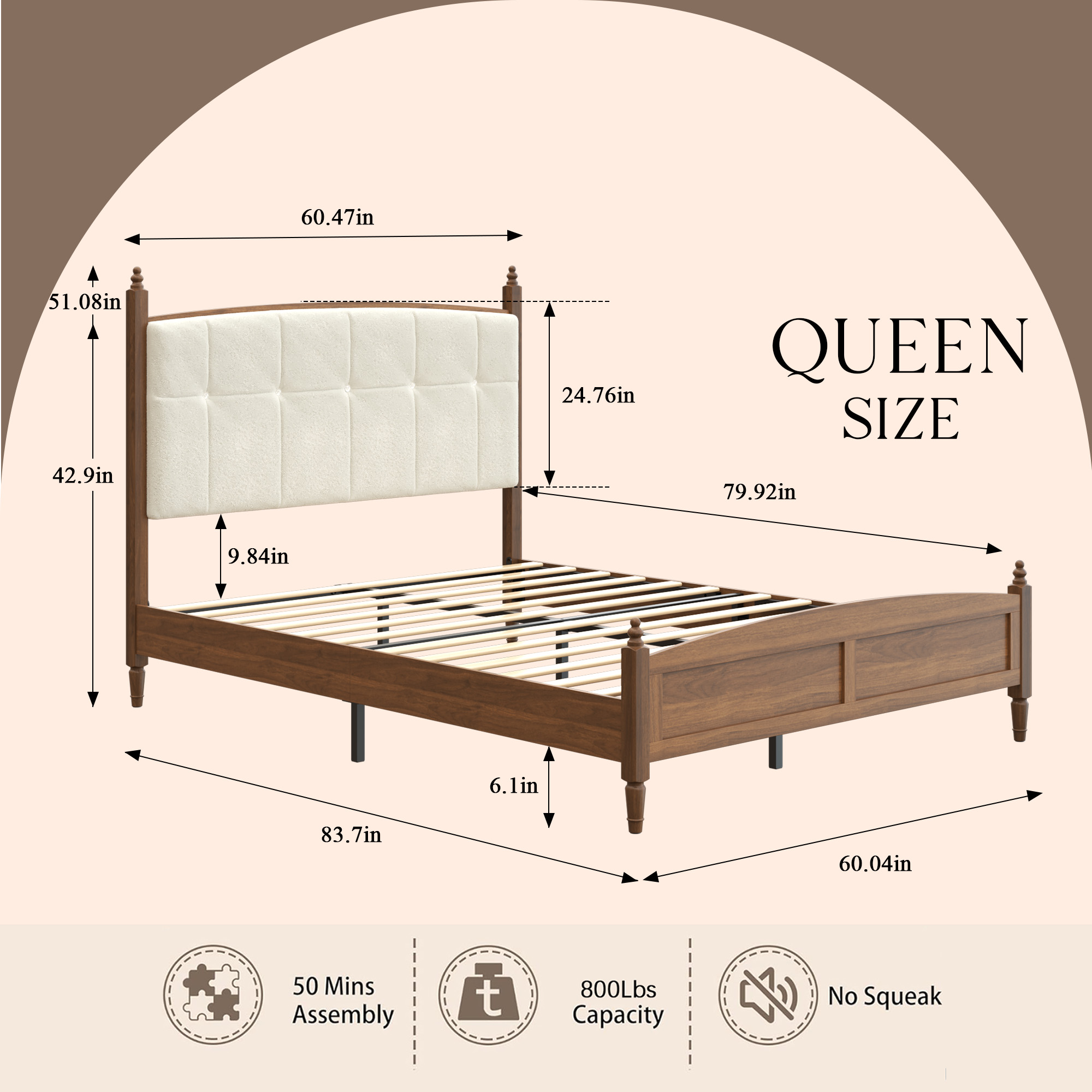 Vintage Spindle-Style Queen Size Bed Frame